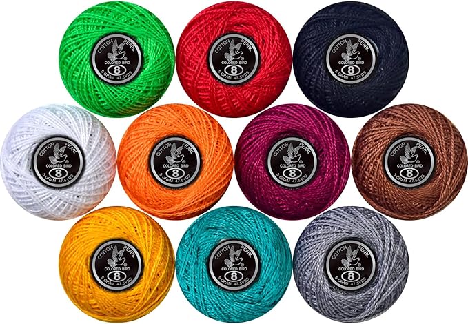 Crochet Thread 10 Balls Cardinal Size 8 for Crochet Hardanger Cross Stitch Needlepoint Hand Embroidery (Dark Mixed Color Series)