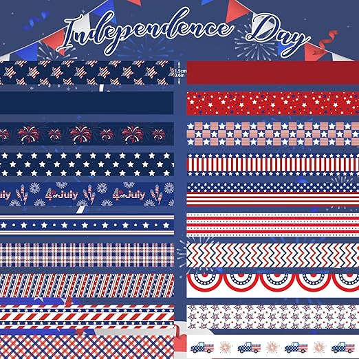 Independence Day Decorative Tape Set 20 Rolls 4th of July Washi Tape Patriotic Stripes Washi Masking Tape for Holiday Kids DIY Art Crafts Notebook Scrapbooking & Stamping Supplies