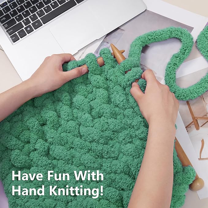 Chunky Yarn for Hand Knitting - #10 Chunky Chenille Yarn, Jumbo Big Thick Chunky Yarns for Crocheting, Super Bulky Chunky Knit Blanket Yarns, 8 Skein (25yds 8oz Each Skein), Misty Jungle Green