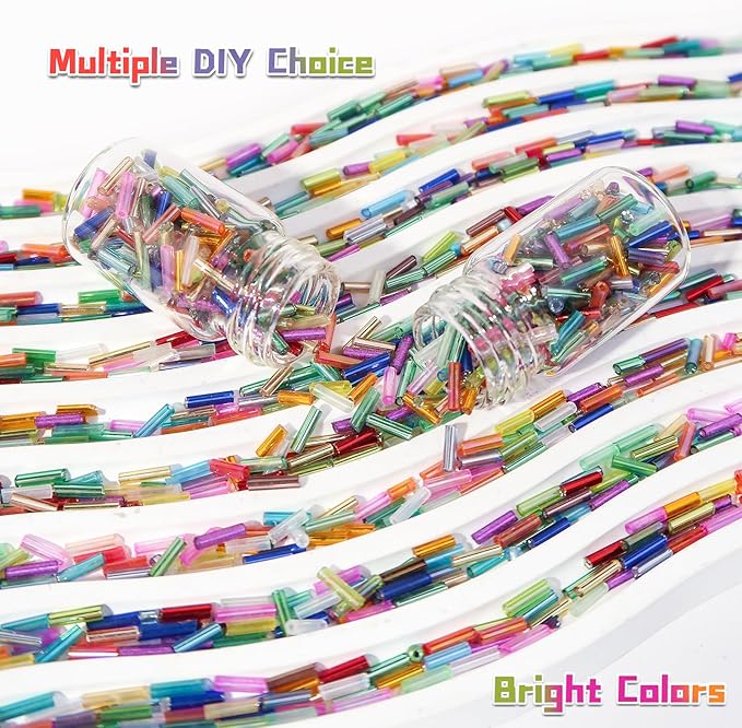 EuTengHao 9600Pcs Tube Beads Kit 7mm Glass Bugle Seed Beads for Jewelry Making Embroidery & Home Decoration (32 Vibrant Colors)