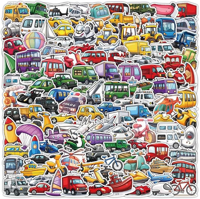 200 pcs car stickers bulk.truck stickers for kids classroom boys girls school,construction pack sticker gift for party favors book water bottles phone case laptop