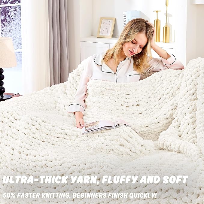 Inhand 8 Pack Chunky Chenille Yarn for Crocheting–30.6 Yards, 7.7oz, Soft Fluffy Thick Yarn,Gifts for Women/Grandma/Men Birthday Christmas Unique,Hand Knitting for Blankets&DIY Crafts (Cream White)