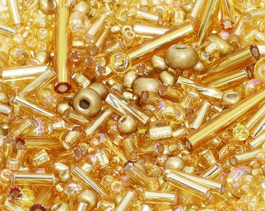 Mixed Craft Beads 1000Pcs/20g Glass Seed Beads Tube Beads Bugle Beads 1.5-4.5mm Small Loose Spacer Beads for DIY Bracelets Necklace Earring Jewelry Making (Gold)