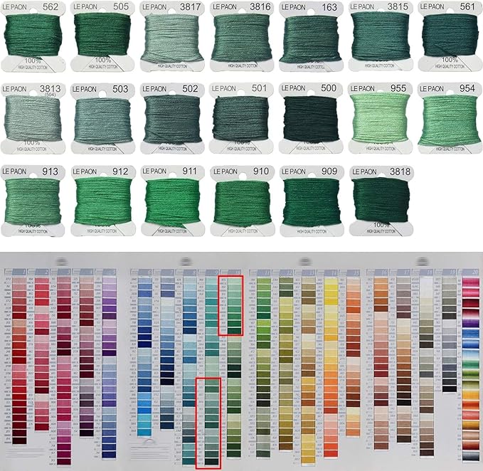 20 Bobbins20 Colors Embroidery Floss bobbins - Cross Stitch Threads - Friendship Bracelets Floss - Crafts Floss - Embroidery Floss, Pistachio Green Gradient