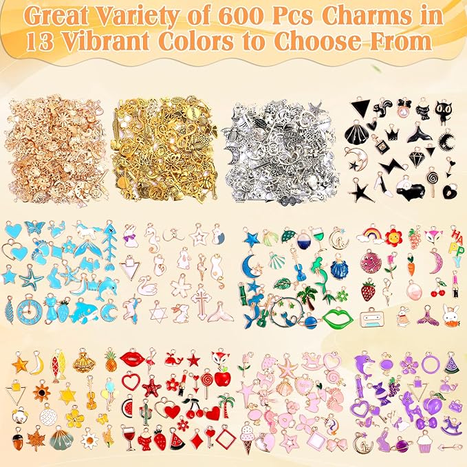 Acejoz 600Pcs Charms for Jewelry Making, Assorted Wholesale Mixed Metal Earring Bangle Bulk Charms for DIY Necklace Bracelet Jewelry Making and Crafting