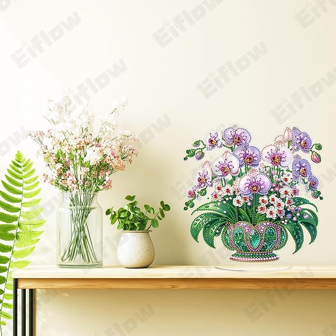 Eiflow Desktop Diamond Art Kit for Adults Flower, DIY Tabletop Diamond Art Painting with Stand, Acrylic Stand Up Gem Painting Board Kit (Moth Orchid)