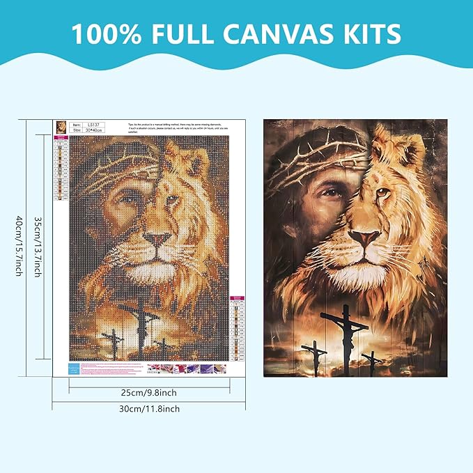 SENQAO Lion Diamond Painting Kits for Adults, Lion & Jesus Diamond Painting DIY 5D Diamond Painting Animal Lion Diamond Art Kits Picture for Home Wall Decor 30x40cm
