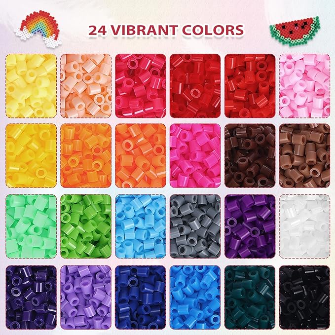 QUEFE Fuse Beads Kit - 21000 pcs 5mm in 24 Colors Melting Beads with Over 80 Accessories and Storage Box, DIY Arts & Crafts for Kids, Creative Toy and Gift Idea for Birthday, Party and Classes