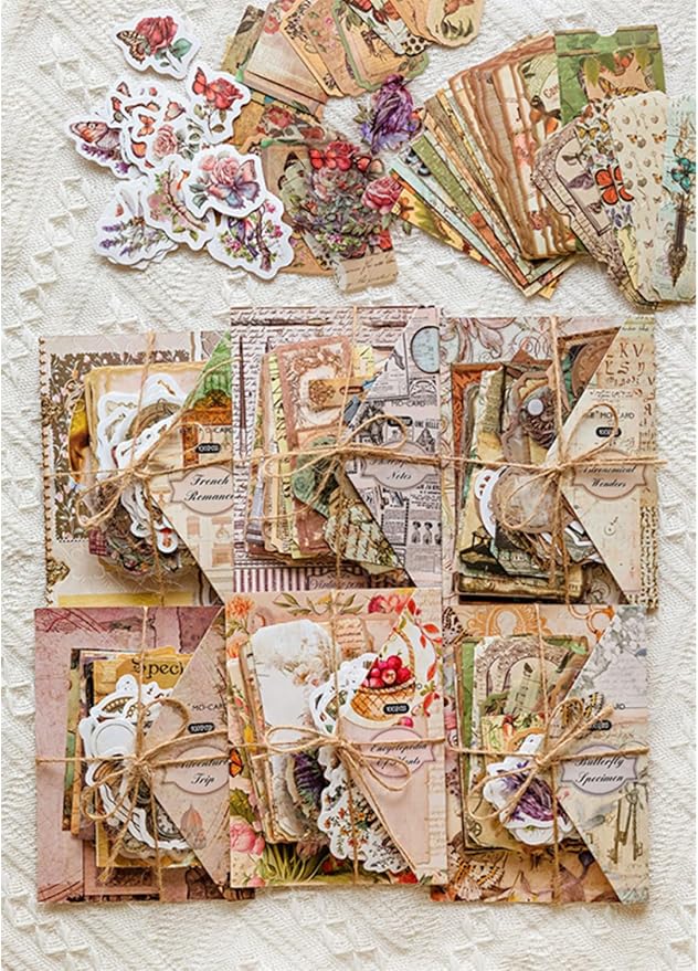 100PCS Vintage Journaling Scrapbooking Supplies Ephemera Pack for Junk Journal Planners Decoupage Paper Scrapbook Stickers Aesthetic Cottagecore Collage Craft Album (Notes)