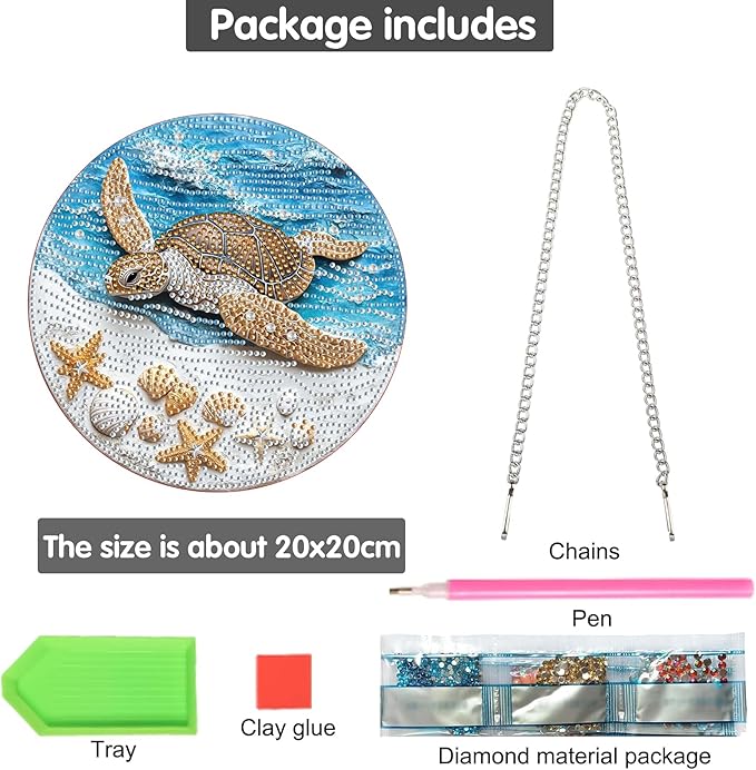 Bimkole Turtle Diamond Art Hanging Kit for Adult, DIY 5D Diamond Art Butterflies Window Pendant, Acrylic Crystal Art Hanging Ornament Home Wall Garden Front Door Sign Outdoor Decor 7.8x7.8 Inch