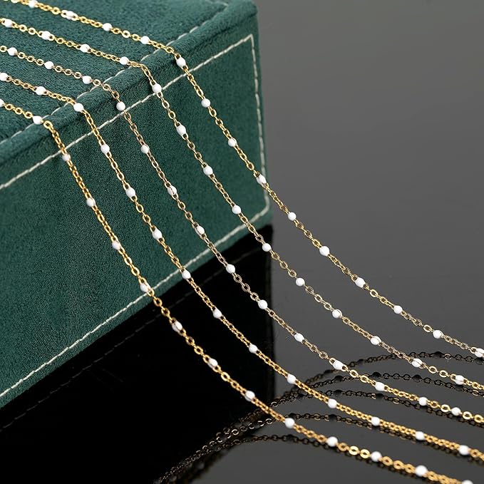 UMAOKANG 33 Feet Chains Bulk on Spool Gold Plated Stainless Steel White Bead Chain for Jewelry Making
