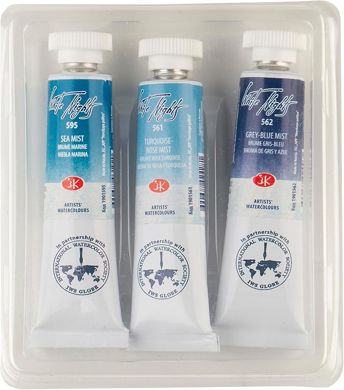 White Nights Extra Fine Artists Grade Professional Watercolor Set 3 * 10ml Tubes Granulating Colors by Nevskaya Palitra (North Sea)