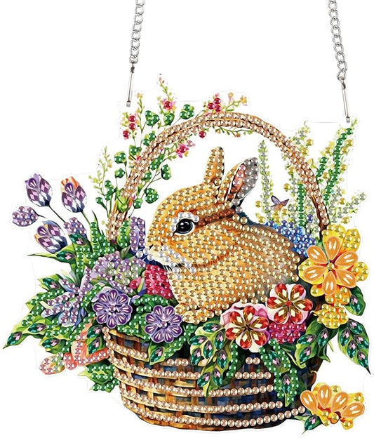 TDFERAN Diamond Painting Pendant Bunny Easter DIY Gem Art Hanging Handmade Art Decoration Kit Garden Window Pendant Diamond Painting Wall Hanging Home Decor Hobbies for Womenpainting
