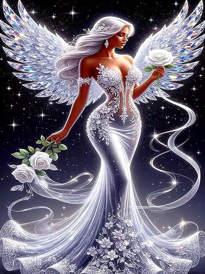 igoodom Diamond Art Kits for Adults, Angel Diamond Painting Kit, Full Drill Round Fairy Diamond Art Kits, DIY Gem Art and Crafts for Home Wall Decor Gift 12x16inch
