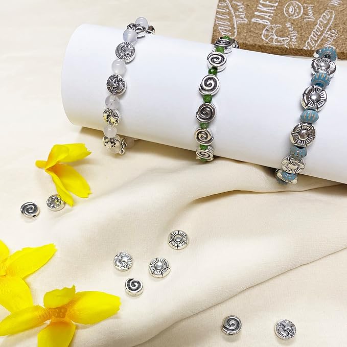 Tibetan Silver Spacer 9mm Flat Beads for Jewelry Making Supplies for Adults Small Seed Bead for Necklace Earring Bracelet Making Kit Bulk Silver Jewelry Set 69pcs