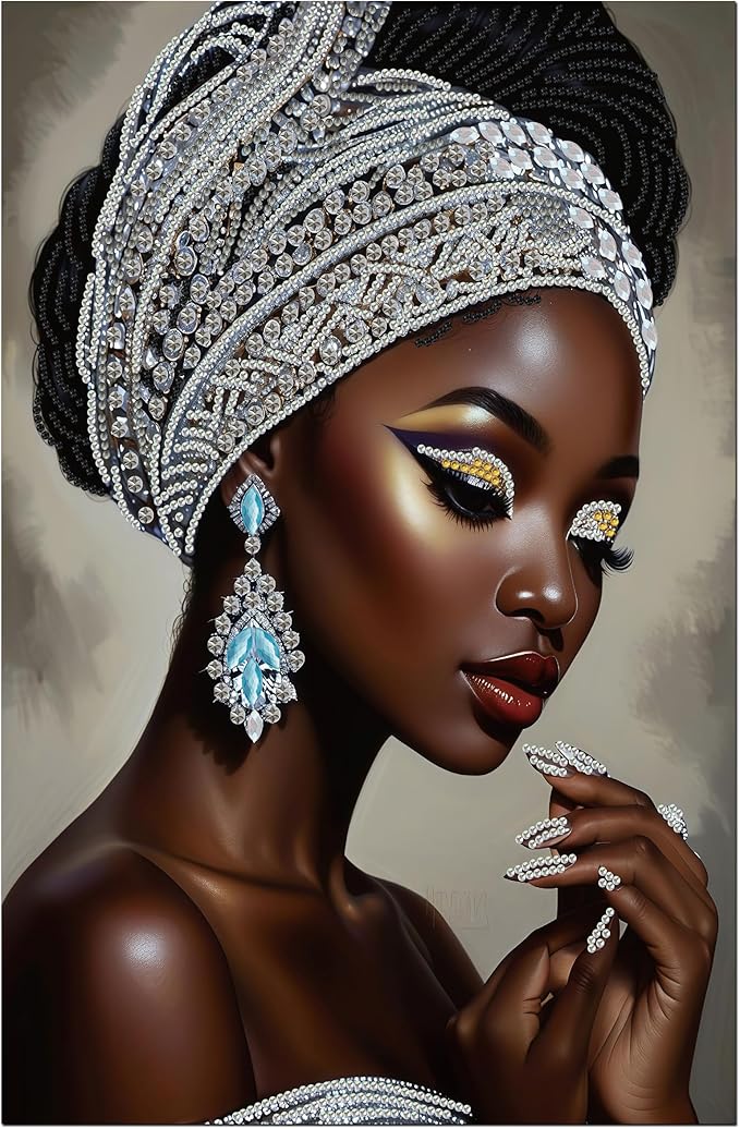 African woman 5D Diy diamond art kits for adults,Partial diamond painting kit for beginners,Special shaped diamond art,sparkling gem art,Diamond Mosaic embroidery,living room decor,11.81x15.7inch