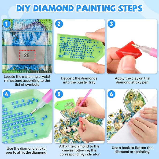 Bowetile Fairy Diamond Art Hanging Kits for Adults, 5D Special Shape Diamond Painting Peacock Pendant Kits, Animal Gem Art Suncatchers Painting Ornament for Home Garden Wall Decor