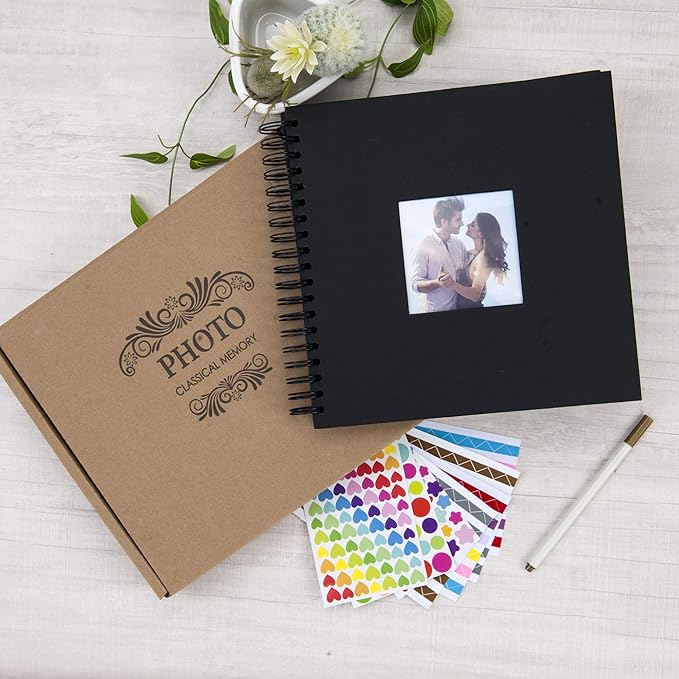 8 x 8 Inch Small DIY Scrapbook Photo Album with Cover Photo 80 Pages Hardcover Craft Paper Photo Album for Guest Book, Anniversary, Valentines Day Gifts (Black, 8 x 8 inch)
