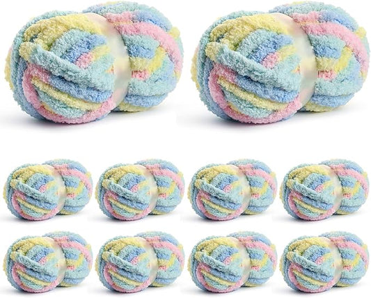 10 Pack Jumbo Chunky Yarn for Hand Knitting, Fluffy Chunky Chenille Yarn for Crocheting, Variegated Chunky Knit Baby Blanket Yarn, 240 yds /70.5 oz Super Bulky Yarn（Candyfloss）