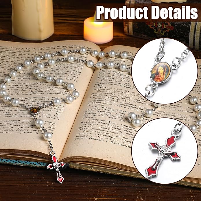 Rosary Making Kits Supplies Cross and Center Medal Charm Alloy Picture Religious Charms Crucifix Pendant for DIY Jewelry Making Prayer Bracelet Necklace Earring