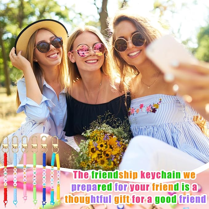 Ferreve 4948 Pcs Friendship Keychain Making Kit DIY Gift Friendship Key Chain Crafts Clay Beads Charms Letter Name Bead Jewelry Accessories for Women Birthday Christmas Party Favors(Cute Style)