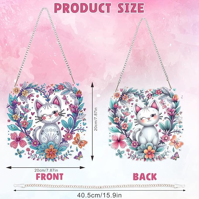 DOMROM Cat Diamond Art Hanging Kits for Adults Beginners, Special Shaped Crystal Diamond Painting Cat Pendant, DIY Diamond Art Suncatchers Animal for Home Garden Wall Decor Gift