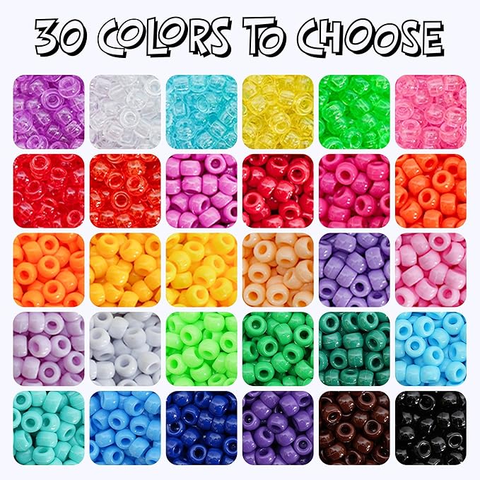 Pony Beads 10,000 Pieces Bracelet Making Kit, 30 Colors Kandi Beads Kit for Bracelets, Jewelry, Hair & Crafts, DIY Projects for Teens and Adults
