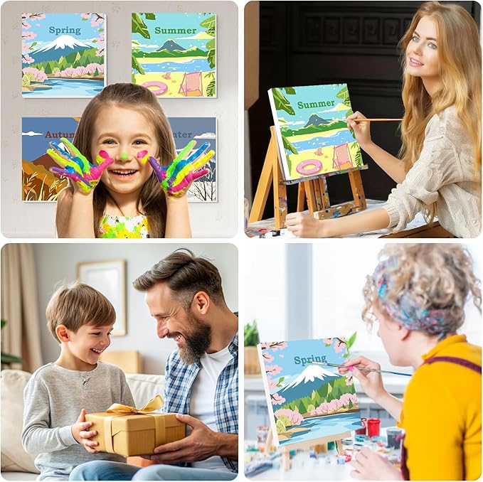 Lxmsja 4 Pack Nature’s Seasonal Grace Paint by Numbers Kit for Adults, Easy Framed Paint by Numbers for Adults Beginner, DIY Acrylic Oil Painting Craft Kits for Home Wall Decor 8x8 inch
