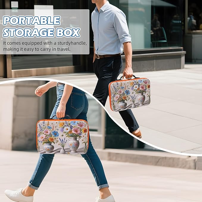 60 Slots Diamond Painting Storage Container, Diamond Art Kits for Adults Stackable Bead Organizer with Carrying Handle, Craft Storage Box with Accessories (Ceramic Garden-60 Slots)