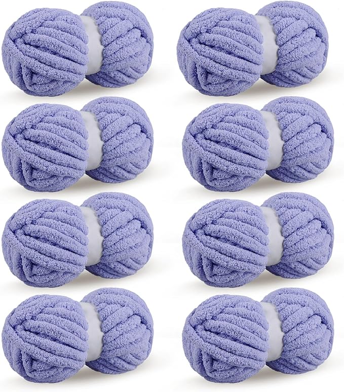 Blue Purple Chunky Chenille Yarn for Crocheting Bulky Thick Fluffy Yarn for Knitting,Super Bulky Hand Blanket, Soft Plush Yarn Crochet Carpet/Scarf/Cushion/ 8 Jumbo Pack(63.76oz/197.68yd