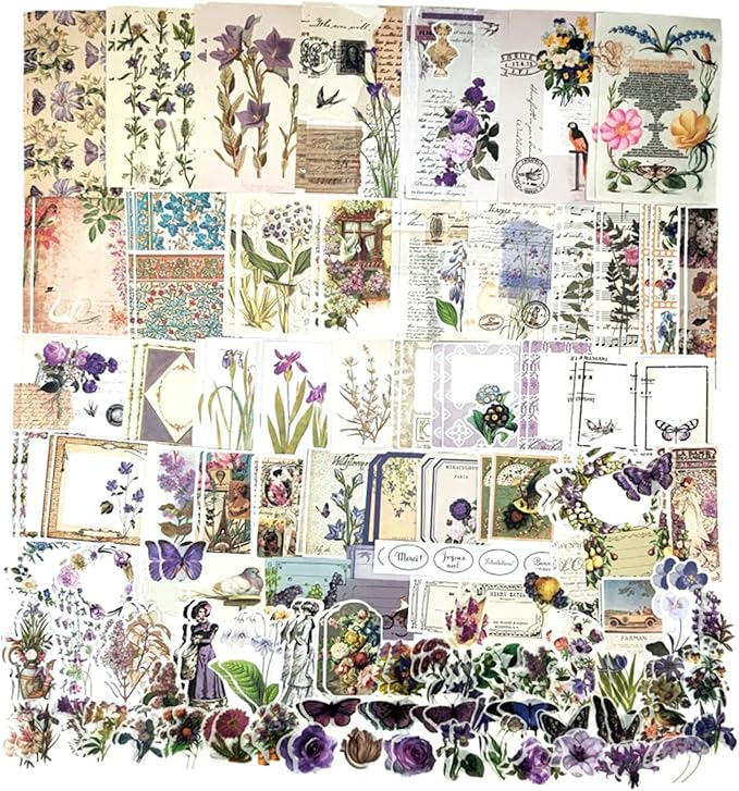 Esweny 200PCS Vintage Scrapbooking Supplies Kit, Scrapbook Sticker Paper Pack for for Planners Aesthetic Cottagecore Room Decor Wall Art Collage Album