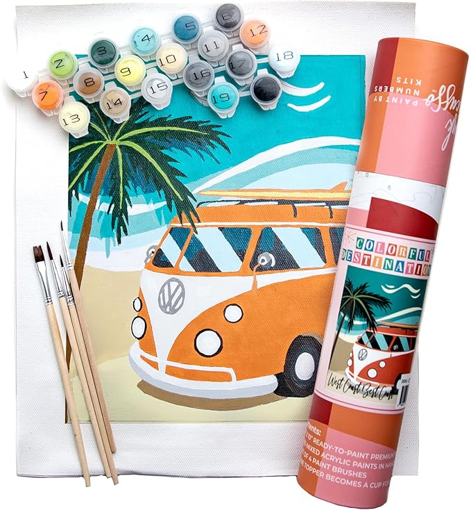 Pink Picasso Kits Colorful Destinations Paint by Number for Adults and Teens | DIY Unique Canvas Painting Kits Color by Numbers Arts & Crafts Kit | West Coast Best Coast 8x10 - Paint Kit Set