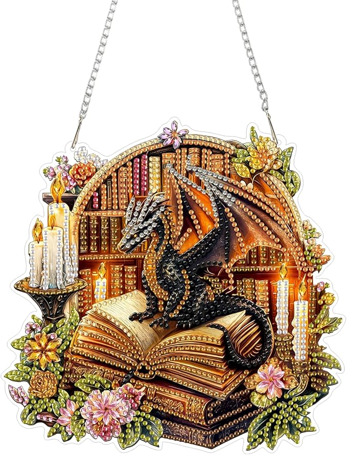 RYMILIE Diamond Art Hanging Kits for Adults,Dragon Special Shaped Diamond Painting,Double Sided 5D DIY Acrylic Diamond Art Painting Window Pendants Home Garden Wall Hanging Kits Dragon Ornament.