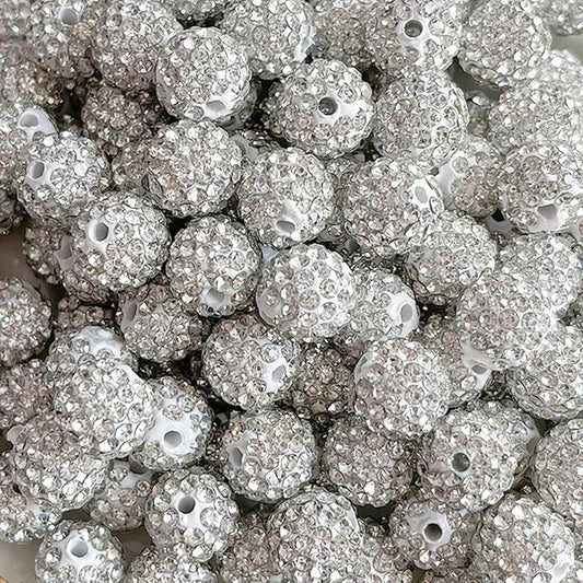 100 pcs 10mm Rhinestone Beads for Jewelry Making, White Shiny Round Disco Ball Beads, Bulk Clay Rhinestone Bead Sparkle Crystal Diamond Bead for Bracelet Necklace Earring Crafting