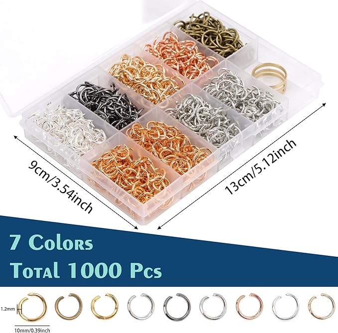10 mm Jump Rings for Jewelry Making 7 Colors 1000 Pcs Stainless Steel Jump Rings with Open/Close Tools for Necklace Bracelet Repair Keychains Jewelry Making Supplies(10mm/0.39")