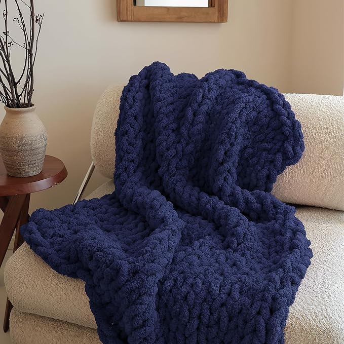 Jumbo Chunky Yarn for Hand Knitting - Super Thick Chenille Chunky Yarn for Crocheting - Extra Soft Bulky Fluffy Blanket Big Yarn 8 Jumbo Pack (27yds,8 oz Each Skein) Navy Blue