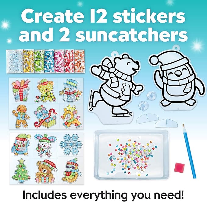 Creativity for Kids Holiday Big Gem Diamond Painting Kit | Create 12 Festive Stickers & 2 Suncatchers with 1000+ Colorful Gems | Fun for Parties, Gifts, Ornaments & Seasonal Décor (Ages 6+)