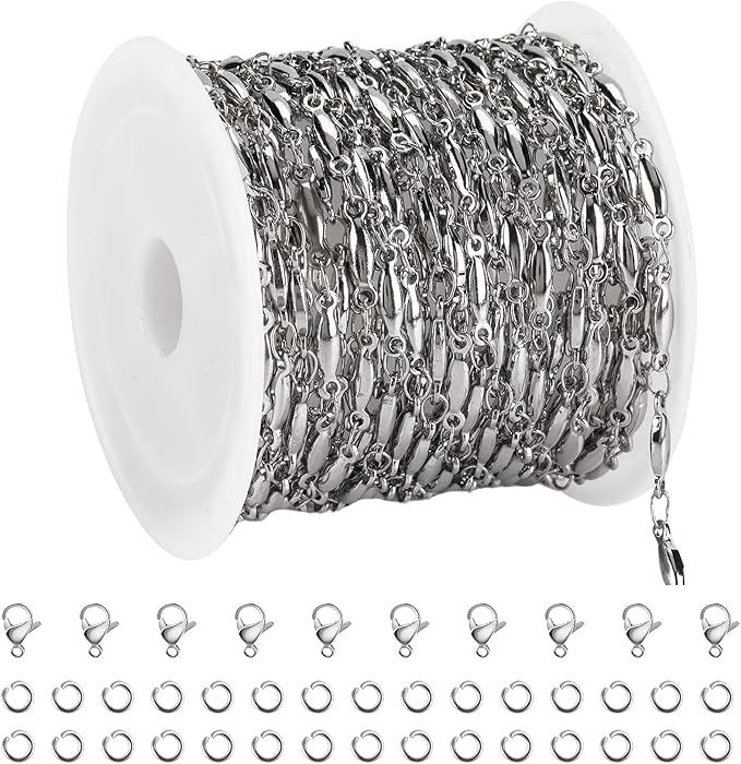 YOUBEIYEE 4 Meters Chains for Jewelry Making Stainless Steel Bar Chain Bulk for Women and Men Necklace DIY Jewelry Making Chain Roll