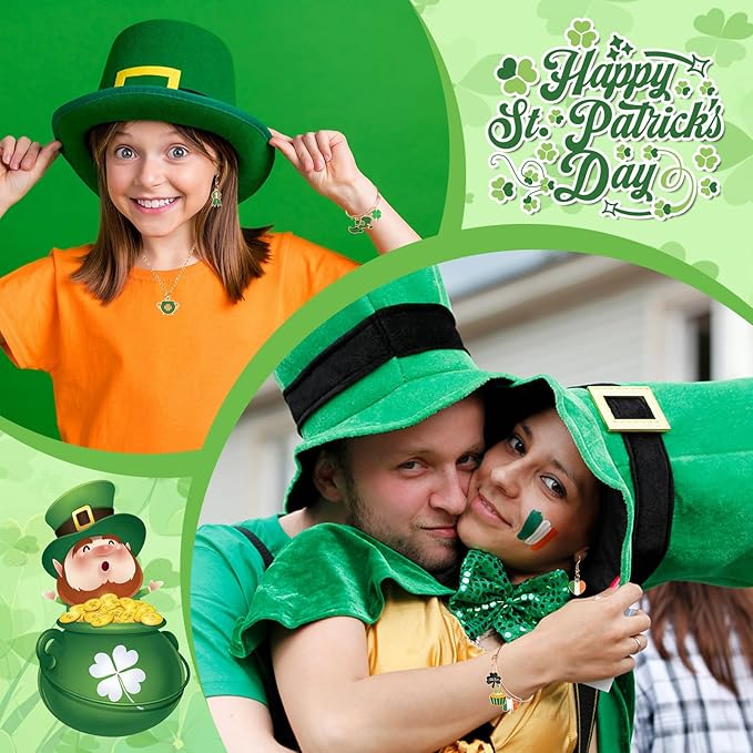 SANNIX 350pcs St. Patrick's Day Charms, Shamrock Charms for Jewelry Making - Green Hat Beer Gnome Irish Enamel Pendants for DIY Crafts Bracelets Necklaces Earrings Making Supplies