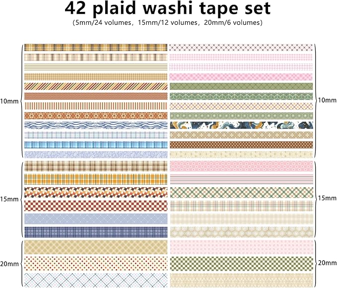 Washi Tape, 42 Rolls Aesthetic Colored Decorative Cute Scrapbook Tape for Scrapbooking Supplies Journaling Craft Junk Journal