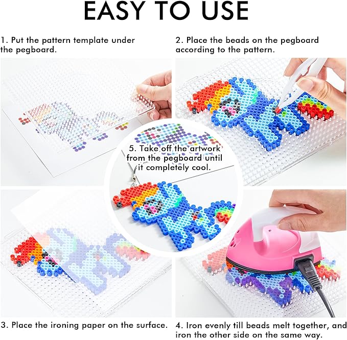 Fuse Beads, 21,000 pcs Fuse Beads Kit 22 Colors 5MM for Kids, Including 8 Ironing Paper,48 Patterns, 4 Pegboards, Tweezers, Beads Compatible Kit by INSCRAFT
