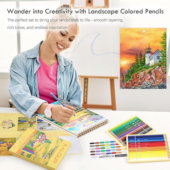 36-piece Yellow Landscape Colored Pencil Set, Pre-sharpened Wooden Colored Pencils for Adults Artists Beginners Coloring Books Drawing & Sketching