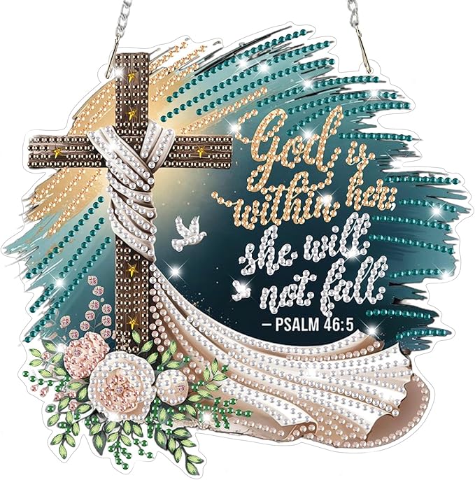 Bowetile Cross Diamond Art Hanging Kits for Adults, Diamond Art Suncatchers Easter, 5D Special Shape Diamond Painting Pendant Window Ornament Easter Gifts for Home Wall Garden Decor