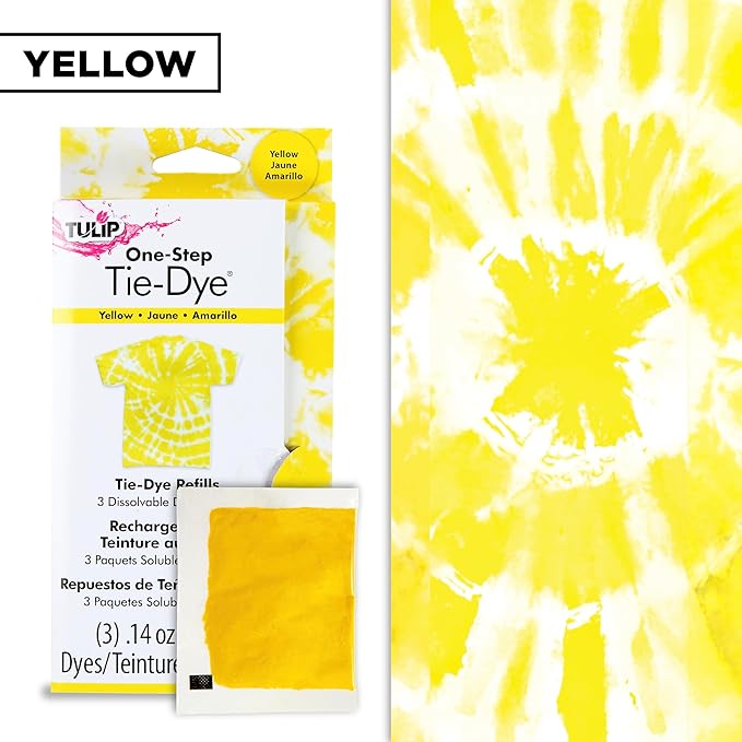 Tulip One-Step Tie-Dye Kit Fabric , 3 Fabric Dye Refill Packs, Yellow