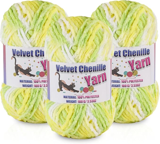 3 * 100g/3.5oz Fluffy Chenille Yarn for Crocheting, Chunky Velvet Yarn for Crochet Amigurumi, Used for Making Baby Yarns Blanket, Clothes, Pattern Knitting Creations (Colorful-A)