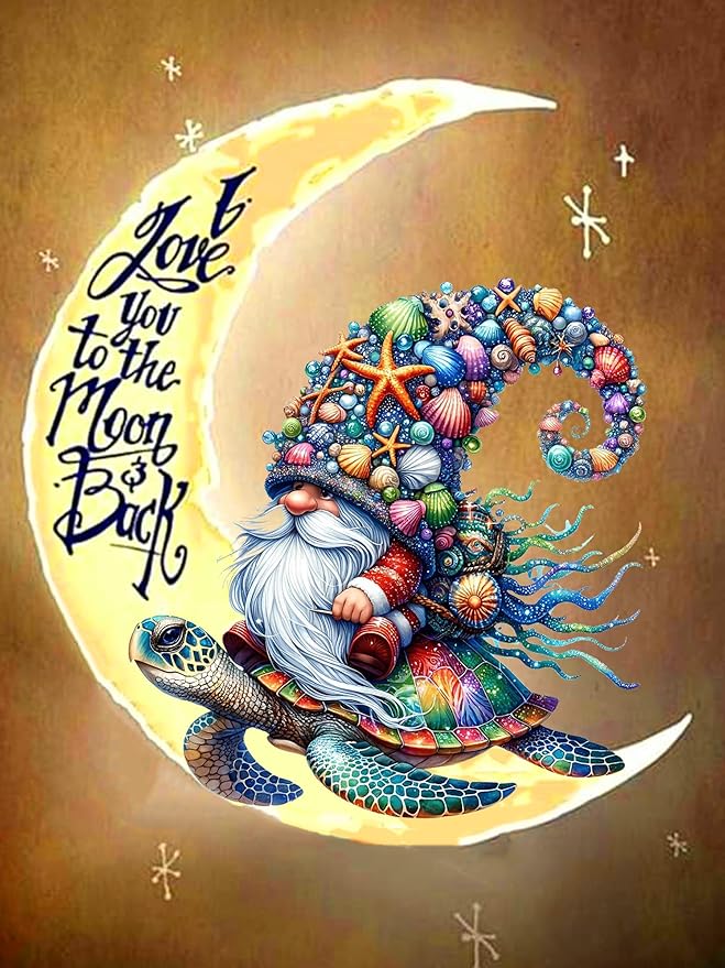Meothan 5D Diamond Painting Kits for Adults Moon Gnome Diamond Art Kits for Adoults DIY Full Round Paint with Diamond Art Dots Moon Turtle Gem Art Painting Crafts for Home Wall Decor 11.8x15.7inch