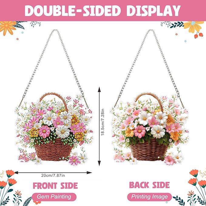 NAIMOER Diamond Art Hanging Kits for Adults Flower Basket 5D Special Shaped Rhinestone, DIY Acrylic Diamond Art Painting Window Pendants Home Garden Wall Hanging Ornament Kits, Double Sided
