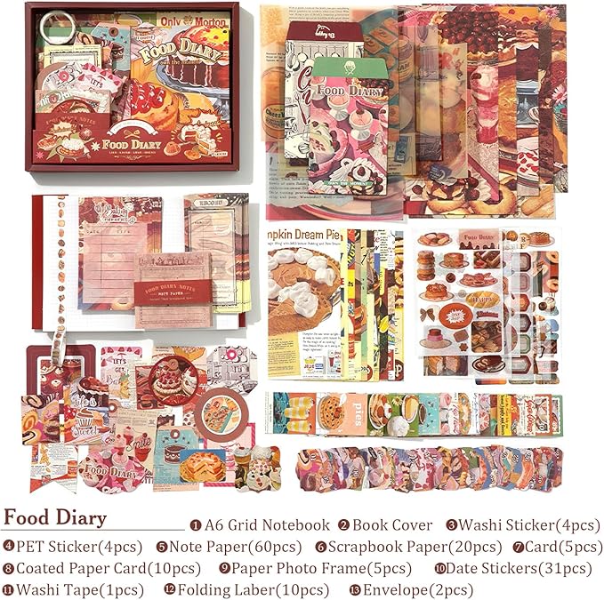 scrapbooking supplies kit, vintage junk journal supplies, scrapbook kit with aesthetic ephemera sticker, cute stationary set, bullet journaling kit, collage craft supplies gift for adult women starter