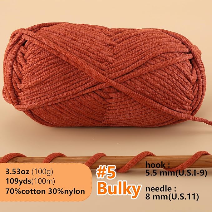 Soft Brown Crochet Yarn for Sweaters, Hats, Socks & Blankets - 100g with 1 Crochet Hook
