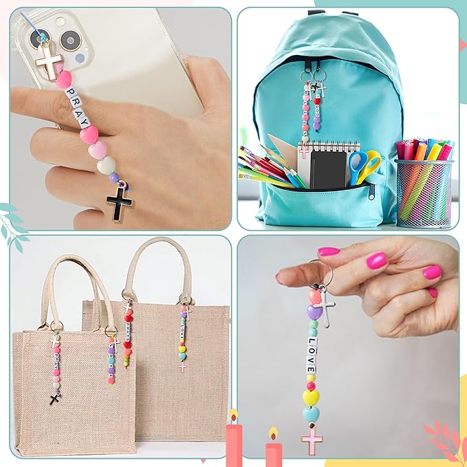 WATINC DIY Cross Keychain Making Crafts - Christine Cross Beads Bracelet Necklace Making Craft Kits, Letter Beads for Jewelry Accessories Festival Party Gift Favor for Women Men (306Pcs)